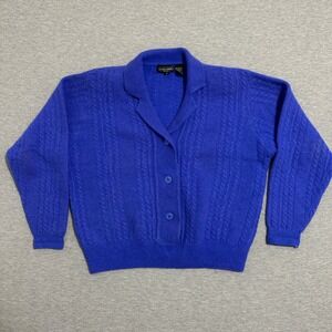 Jeanne Pierre Petites Angora Lambswool Cable Knit Cardigan Sweater Blue Womens S